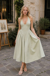 Deep V-Neck Backless Pure Desire White Slim Fit Maxi Dress