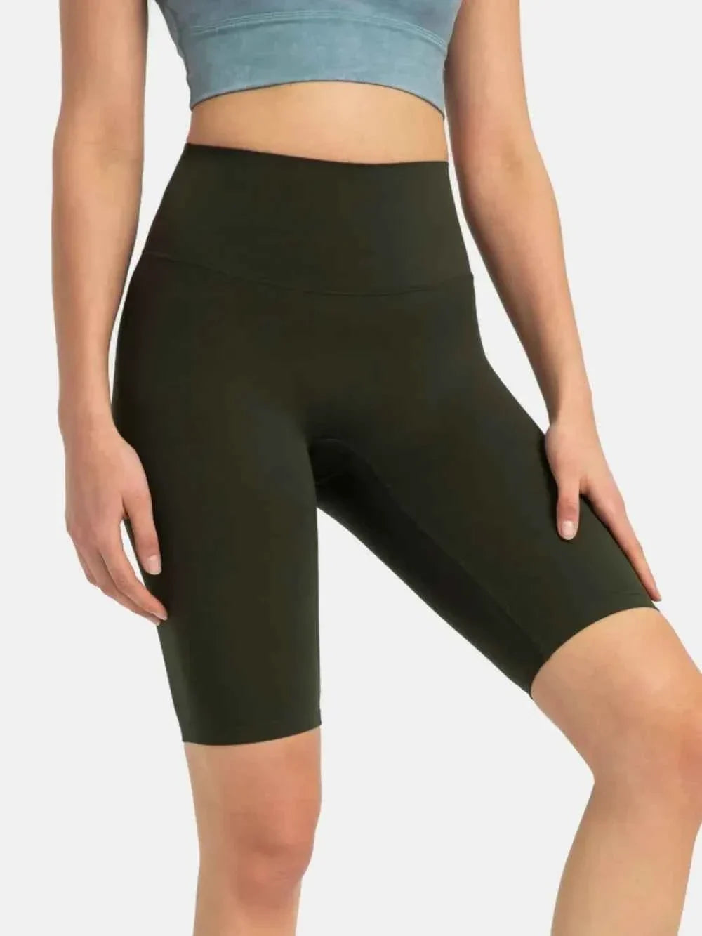 High Waist Wide Waistband Knee Length Active Biker Shorts 33