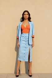 Striped Lapel Long Sleeve Blazer Split Bodycon Two Piece Set