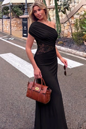 Off-Shoulder Lace Ruched Bodycon Lace Dress