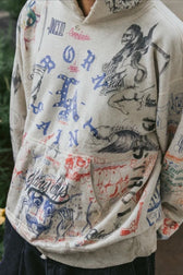 Distressed Rhinestone Graffiti Print Hoodie
