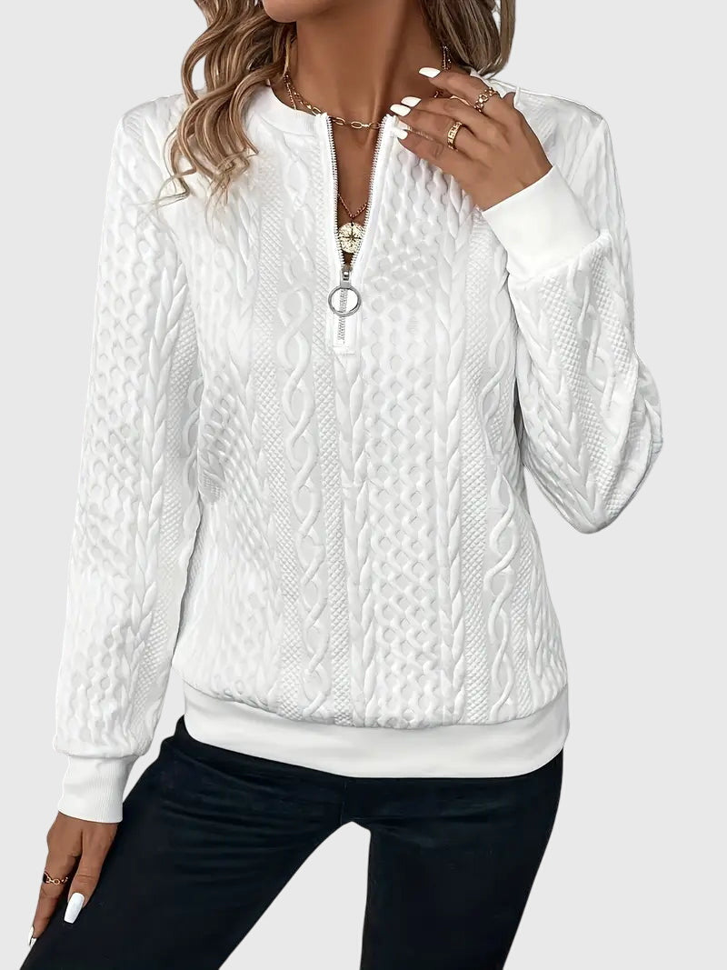 Quarter Zip Cable Knit Long Sleeve Sweatshirt