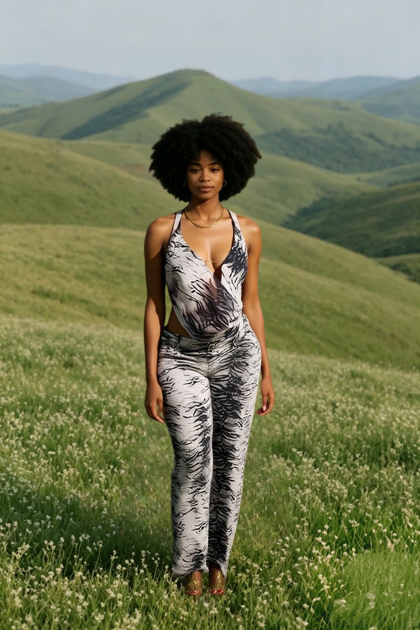 Zebra Patchwork Peach Hip Two Piece Pants Set