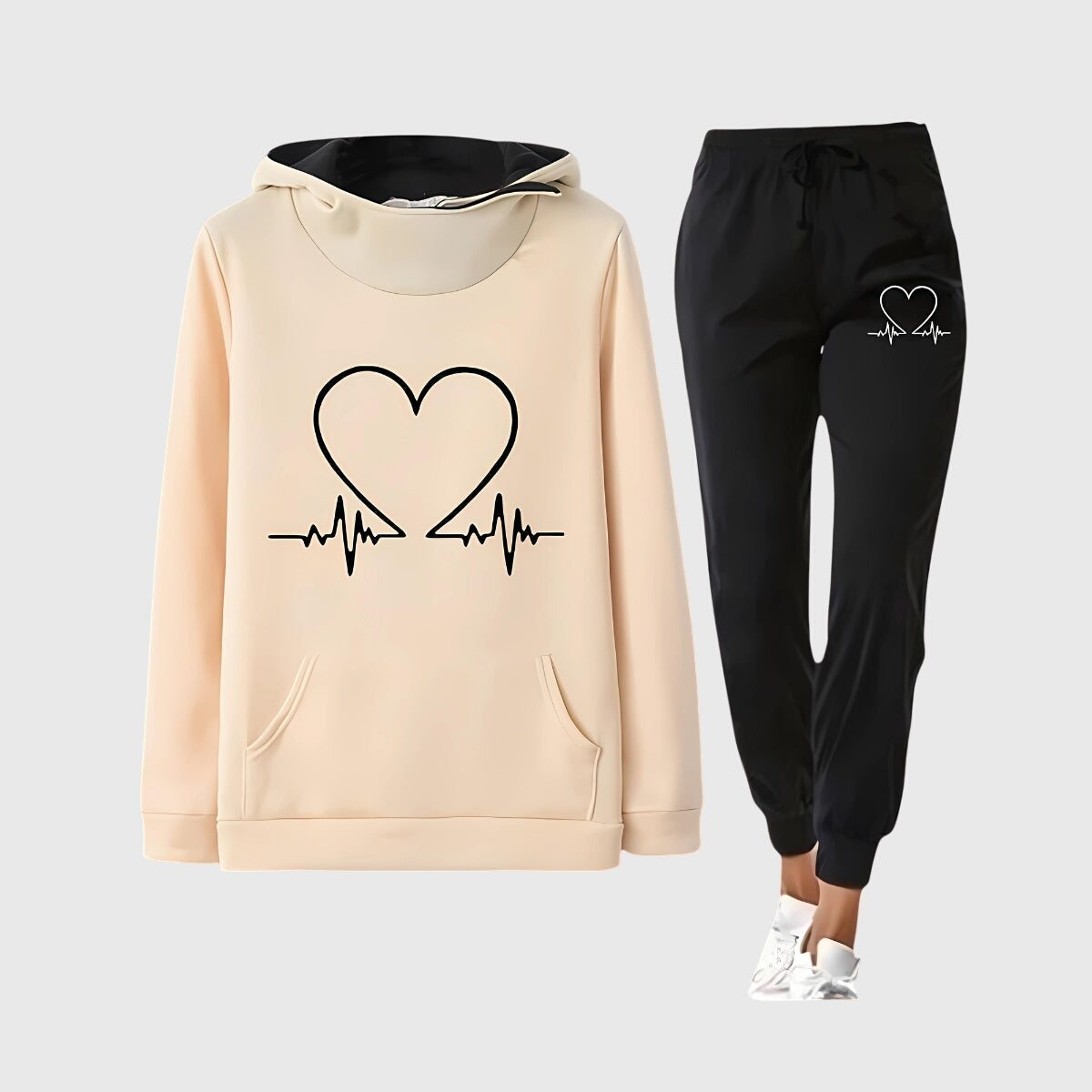 Heart Print Hoodie and Joggers Two Piece Set