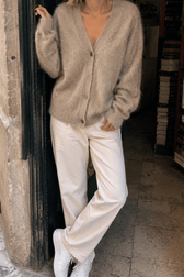 Faux Fur Blend V-Neck Cardigan