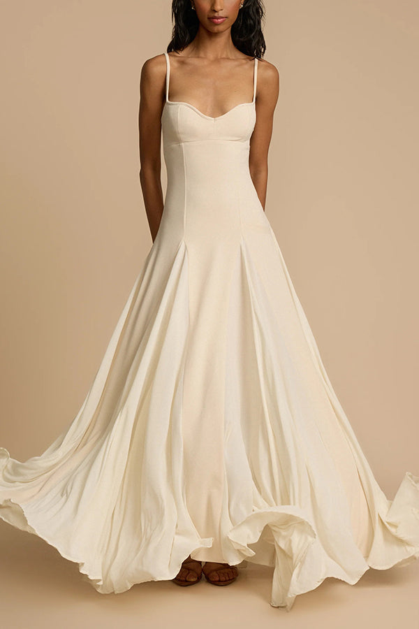 Sweetheart Neck Spaghetti Strap Godet Panel A-Line Maxi Dress