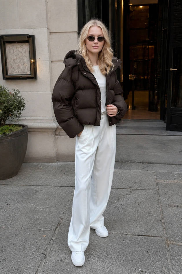 Hooded Snap Front Cropped Oversized Puffer Jacket 4