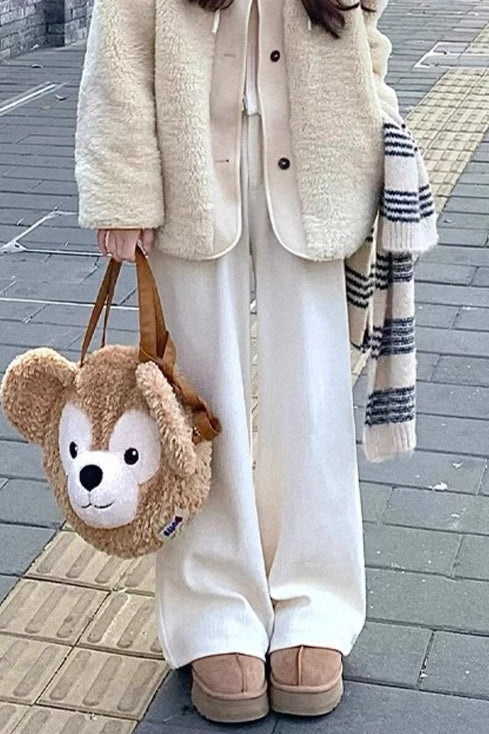 Elastic High Waist Straight Wide Leg Knit Pants 2