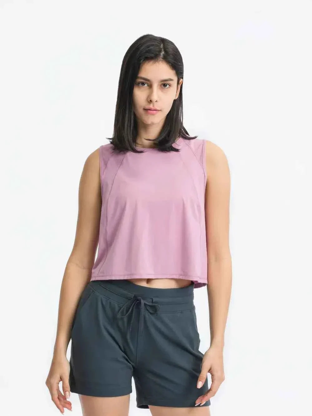 Round Neck Sleeveless Seam Detail Cropped Active Tank Top 6