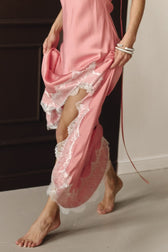 Satin Spaghetti Strap Split Lace Dress - View 5