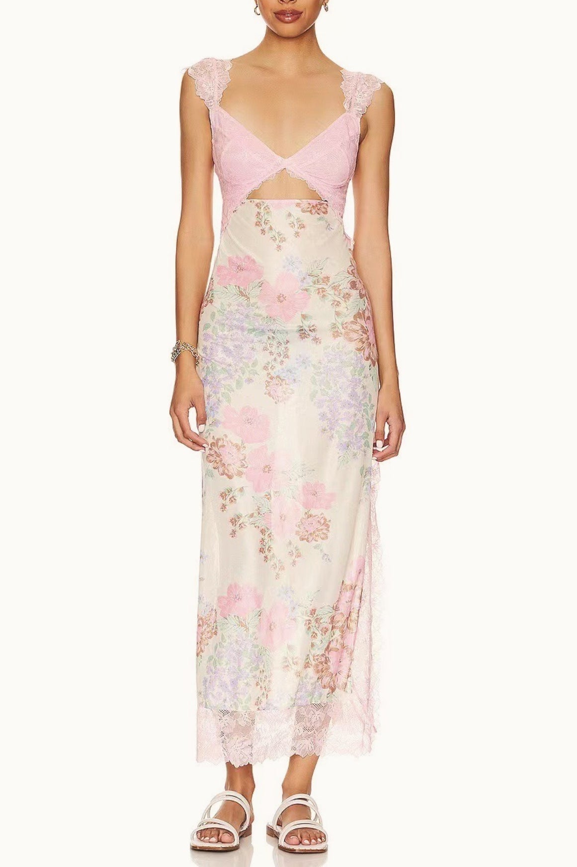 Lace Patchwork Strap Backless High Split Maxi Dress - View 8