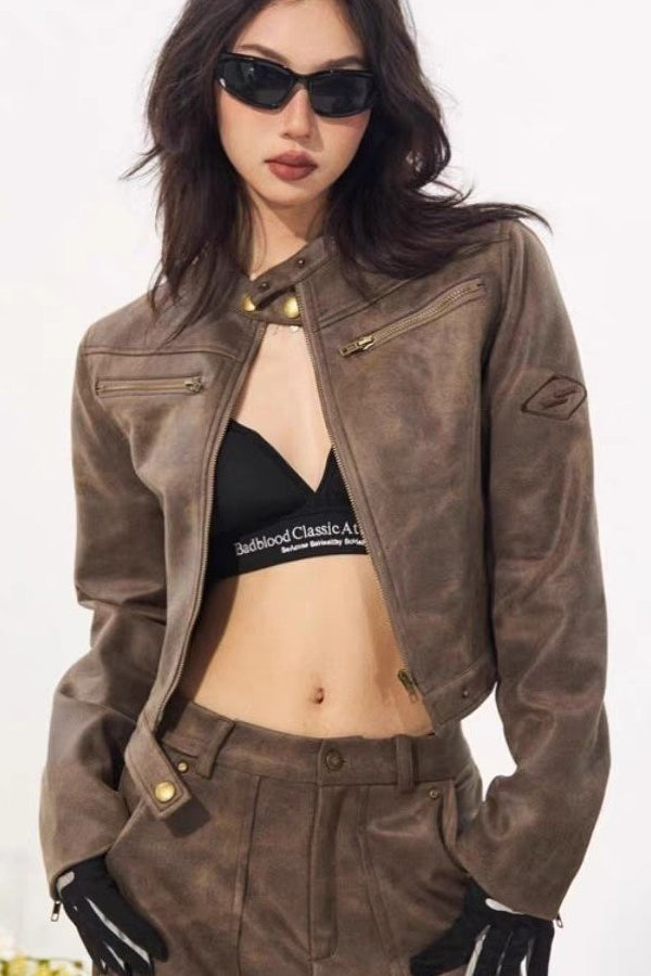 Vintage Distressed Suede Moto Jacket