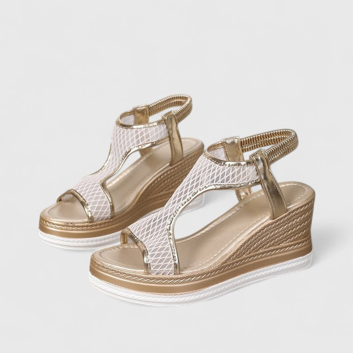 Open Toe Fishnet Mesh Platform Wedge Sandals