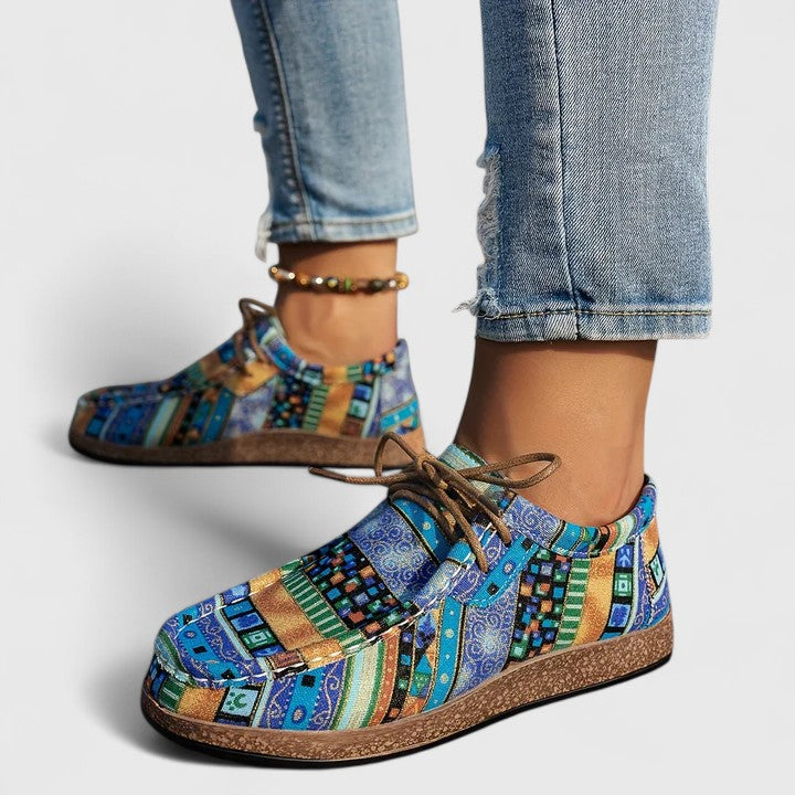Aztec Print Lace Up Flat Sneakers