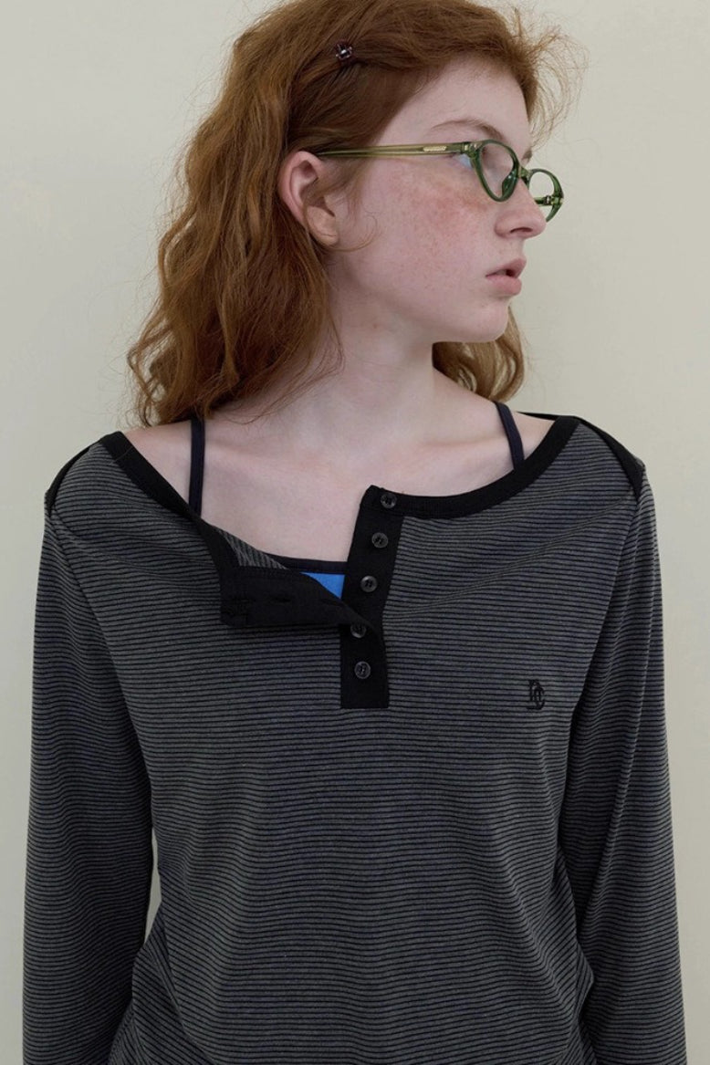 Boat Neck Henley Long Sleeve Top