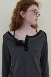 Boat Neck Henley Long Sleeve Top