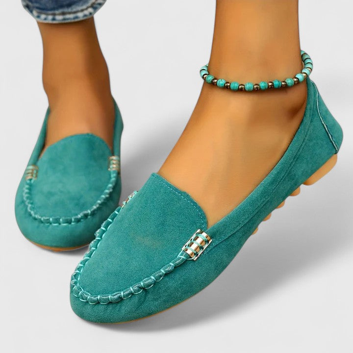 Suede Look Slip On Buckle Detail Flat Loafers