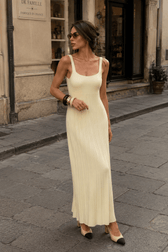 Knit Square Neck Pleated Slip Dress