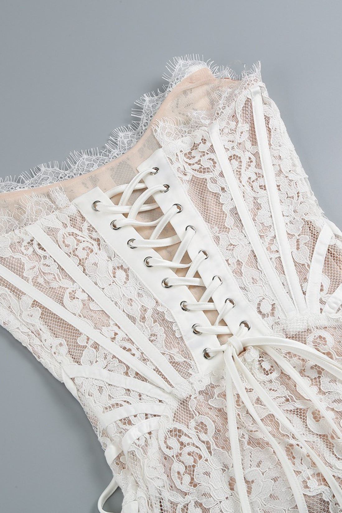 Lace Strapless Corset Sheer Mini Prom Dress