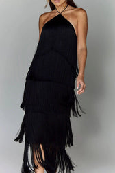 Chic Halter Fringe Backless Slit Cocktail Dress 4