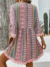 Boho Print Deep V-Neck Lace Trim Mini Dress 12