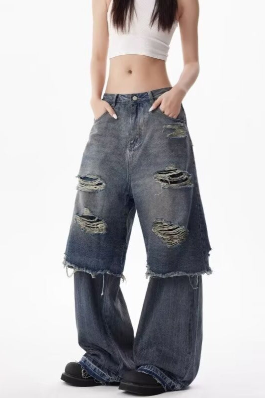 Distressed Layered Wide Jean