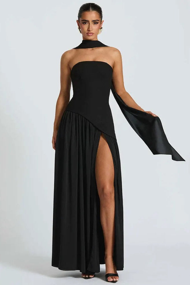 Strapless Side Slit Maxi Prom Dress