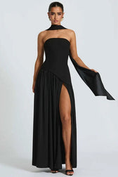 Strapless Side Slit Maxi Prom Dress