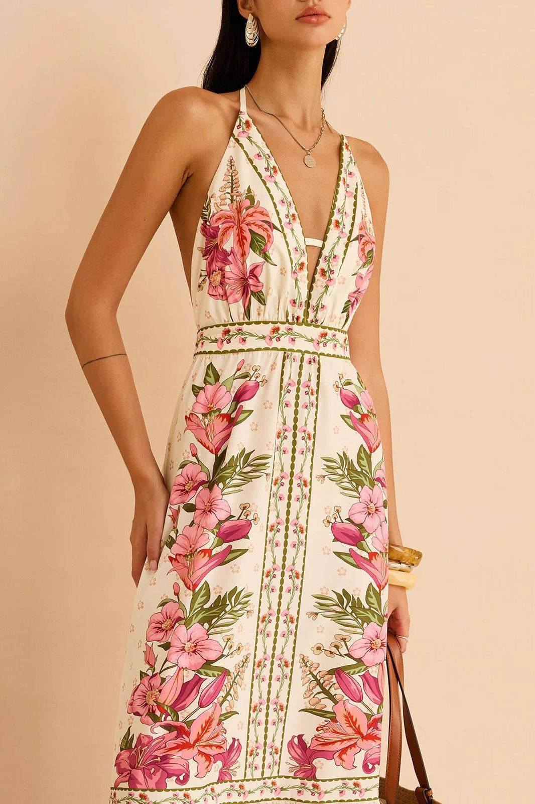 Halter Neck Floral Maxi Riviera Chic Boho Dress