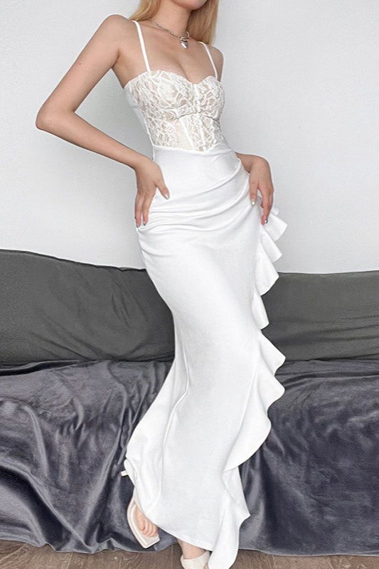 Lace Ruffle Slit Party Dress 6