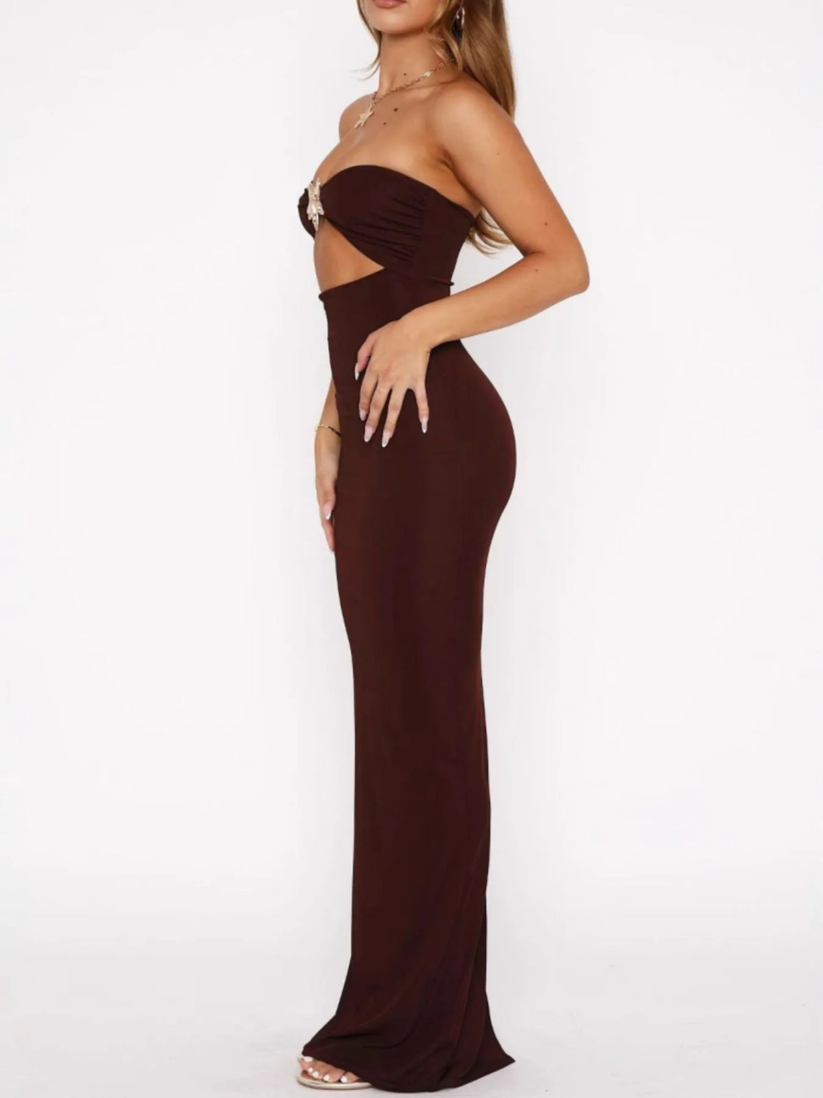Strapless Sweetheart Starfish Embellished Cut Out Bodycon Maxi Dress 5
