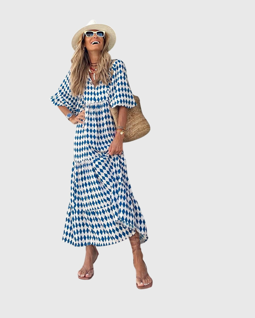 Floral Print Long Sleeve Tiered Boho Maxi Dress