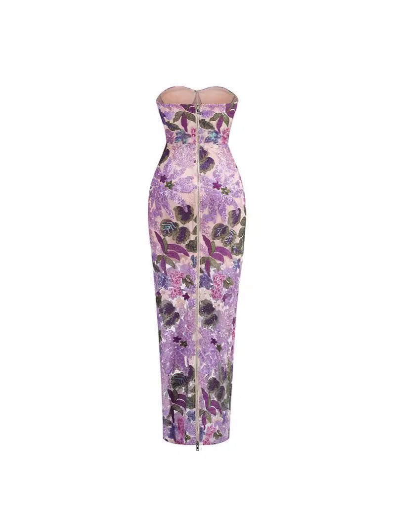 Aleka strapless mesh sequin maxi backless dress