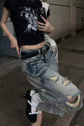 Relaxed Fit Raw Hem Denim Shorts