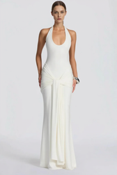 U Neck Halter Sash Panel Bodycon Party Dress
