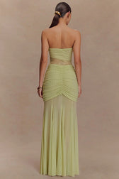 Lace Strapless Ruching Hollow Slim Long Lace Dress