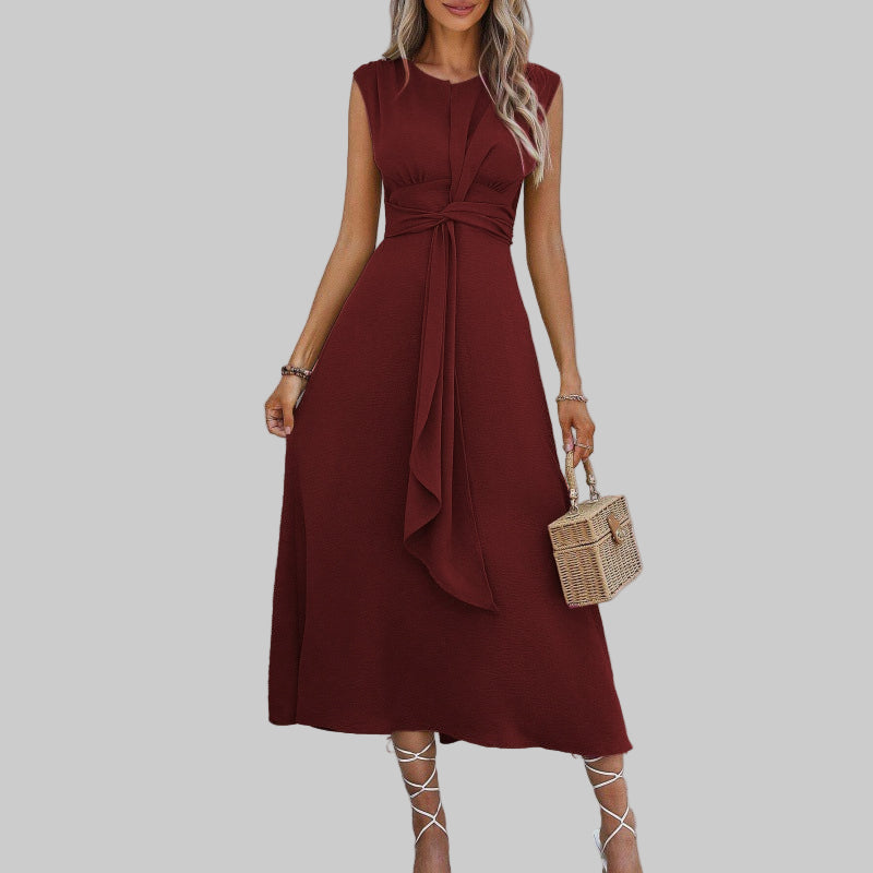 Cap Sleeve Knot Front A-Line Midi Dress 5