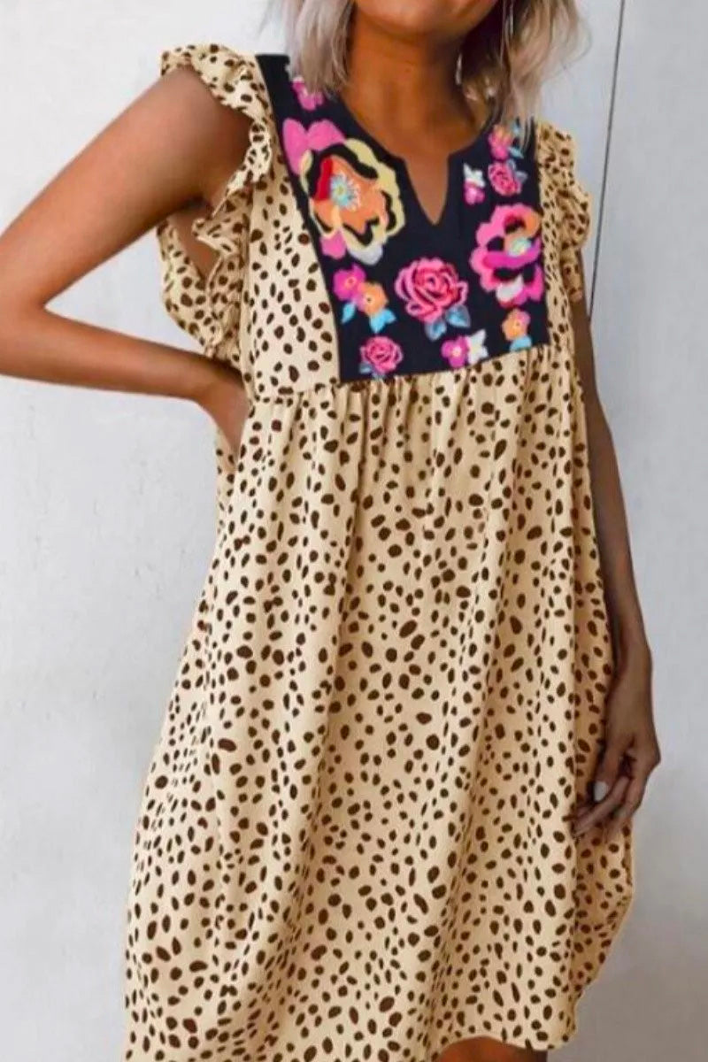 Print Patchwork White Knee Length Dress(2 Colors)