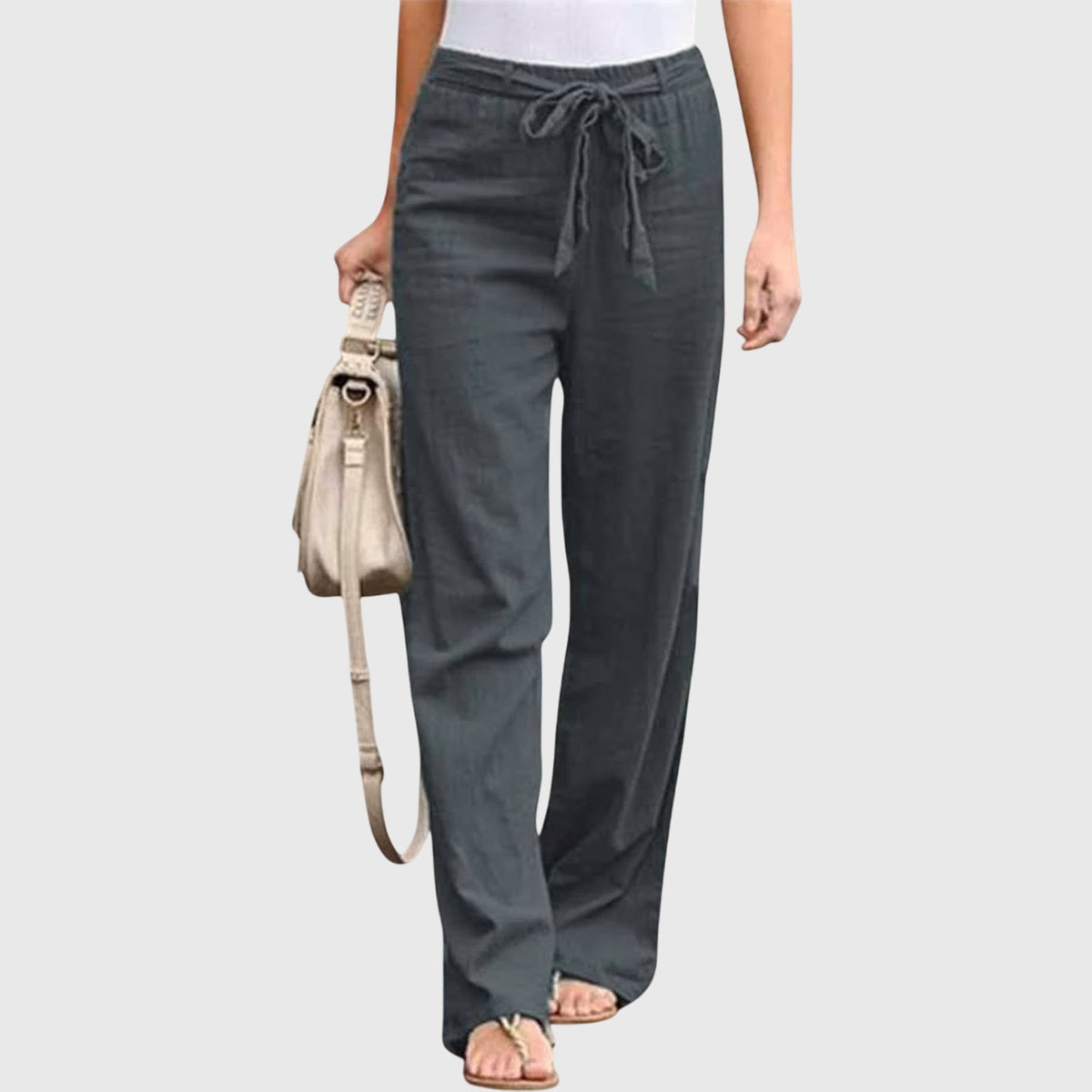 Tie Waist High Rise Wide Leg Pants