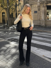 Solid Ruched Slim Fit Long Sleeve Tee