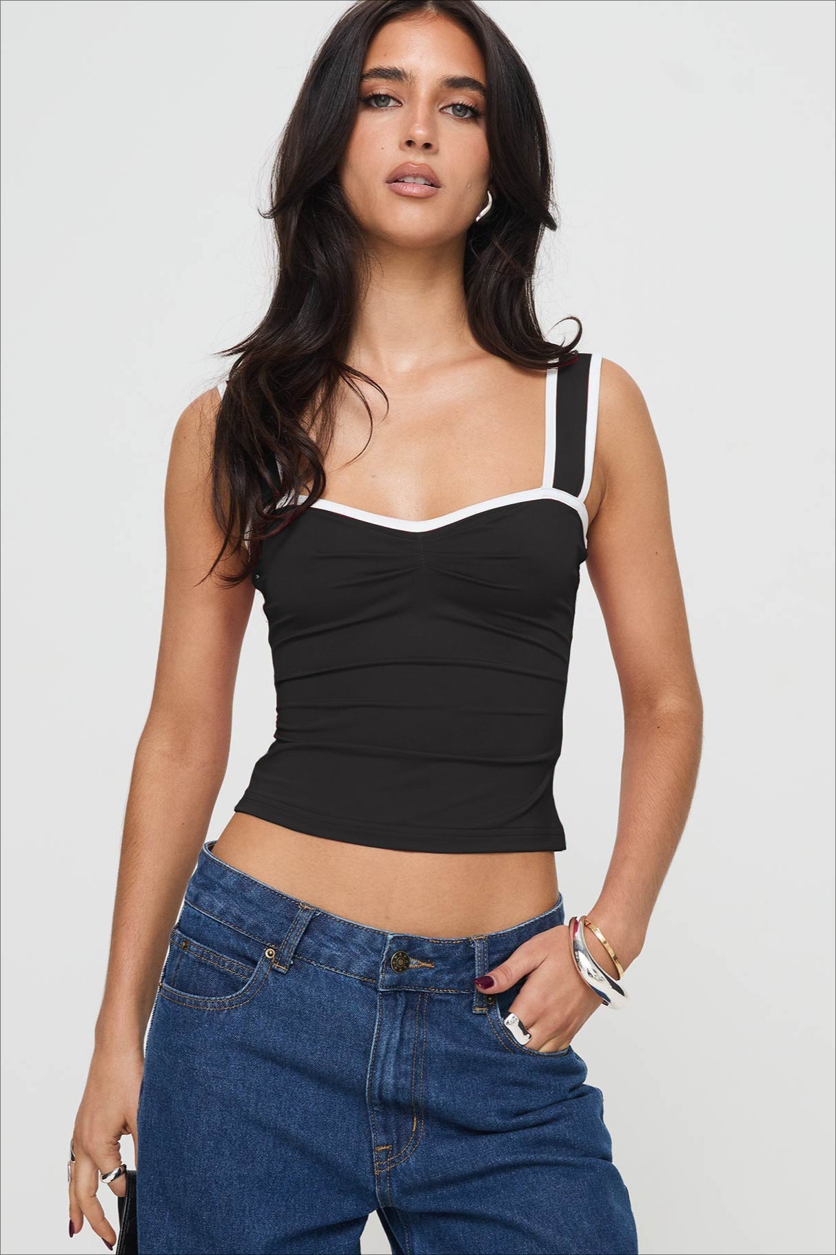 Color Block Square Neck Ruched Cami Top