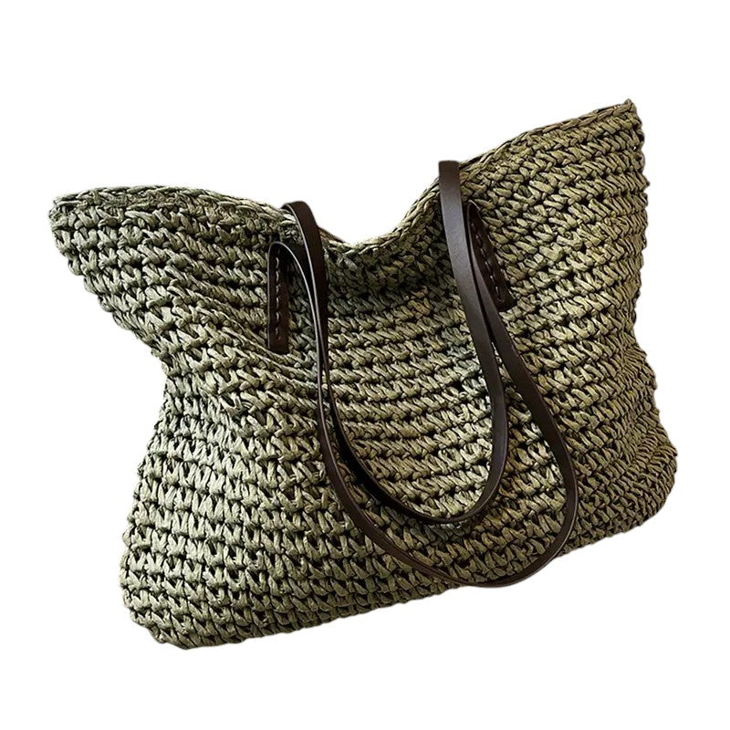 Woven Straw Shoulder Tote Bag