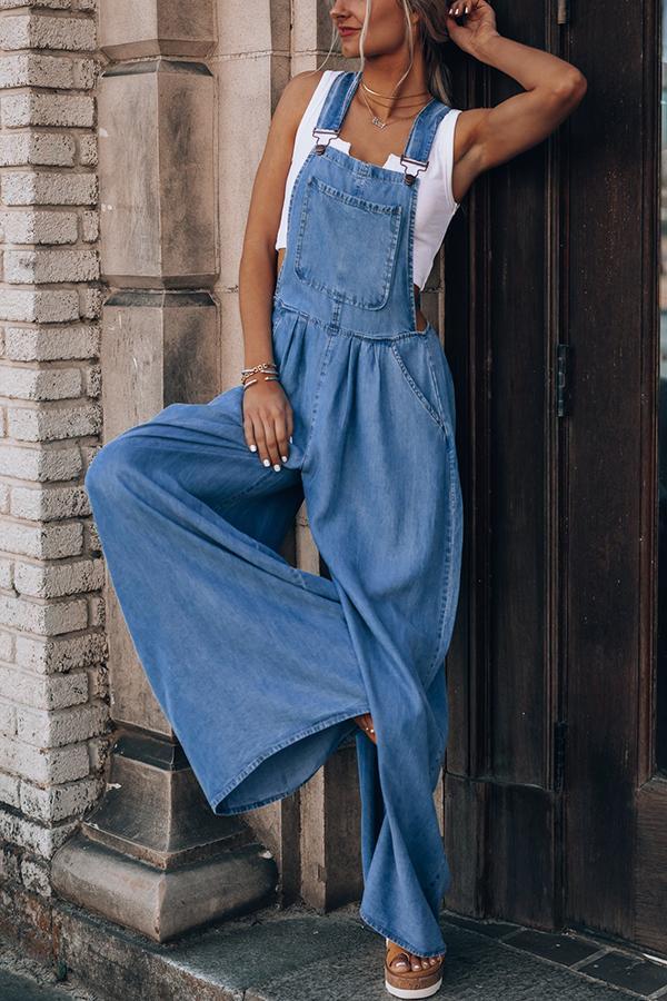 Denim Wide-leg Overalls Jumpsuit