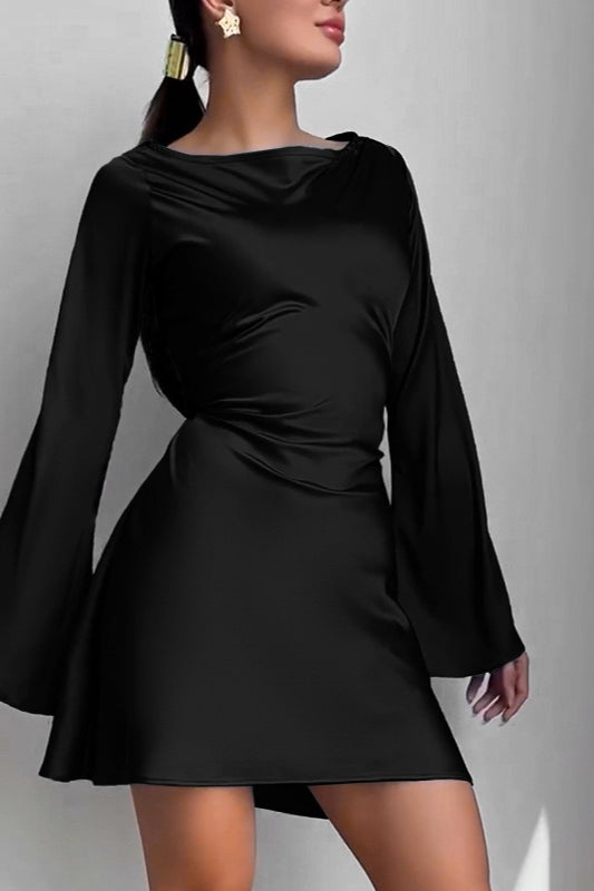 Elegant Satin Waist Tie Slim Bodycon Cocktail Cocktail Dress 3