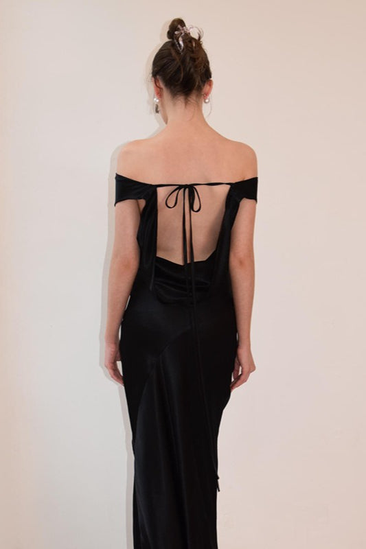 Off-the-Shoulder Lace Satin Dress