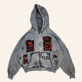 Heavy Washed Demon Print Hoodie