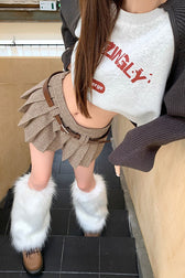 High-Waist Pleated Denim Mini Skort