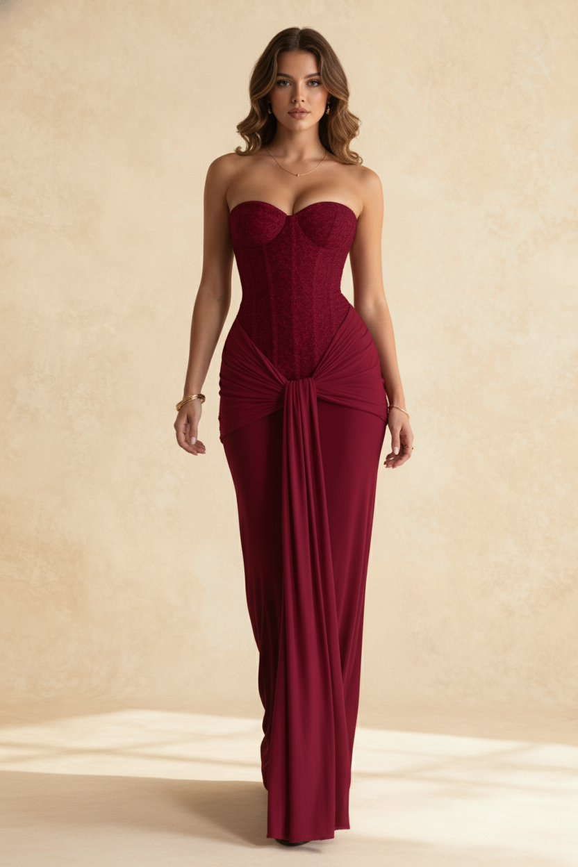 Strapless Backless Ribbon Elegant Formal Dress