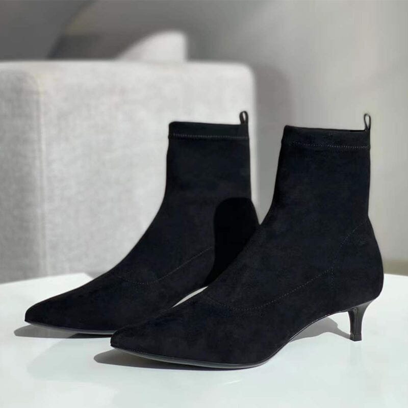 Classic Point Toe Sock Boots High Heel Stretch Boots��Elastic Suede Handmade Black/Brown
