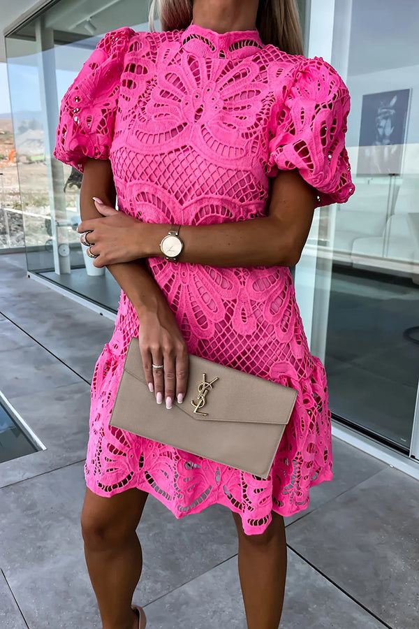 Ever So Sweet Crochet Lace Puff Sleeve Mini Dress - View 10